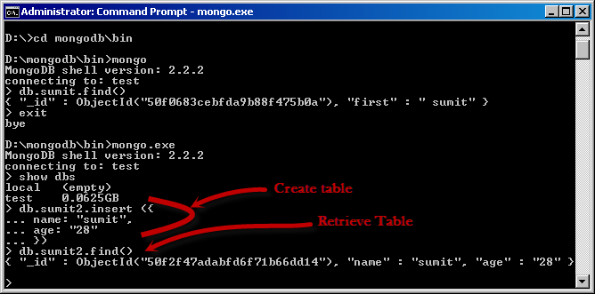 MongoDB - Insert and retrieve statements